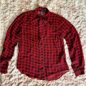 Forever 21 Red and Black Houndstooth Blouse